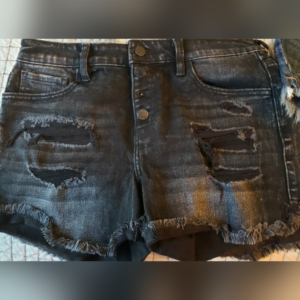 KanCan Frayed Hem Black Shorts Mid Rise